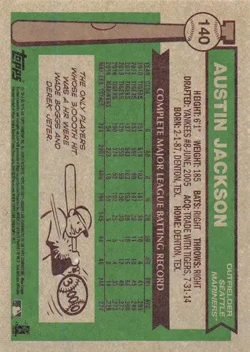 Baseball card back featuring Austin Jackson from 2015 Topps Archives with original gloss