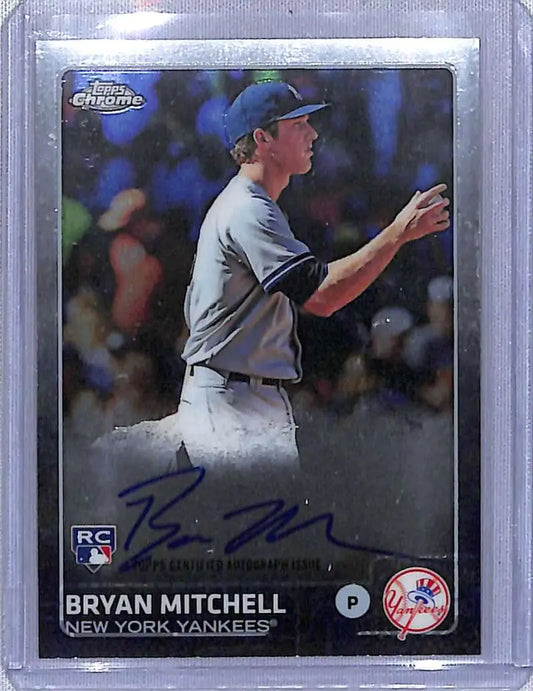Bryan Mitchell autographed baseball card featuring the pitcher in a gray uniform