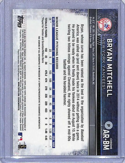 Back of 2015 Topps Chrome Bryan Mitchell autographed baseball card with player stats