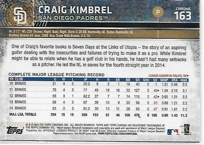 2015 Topps Chrome Pink Refractor #163 Craig Kimbrel NM-MT Padres ID:4271 - Trading Cards
