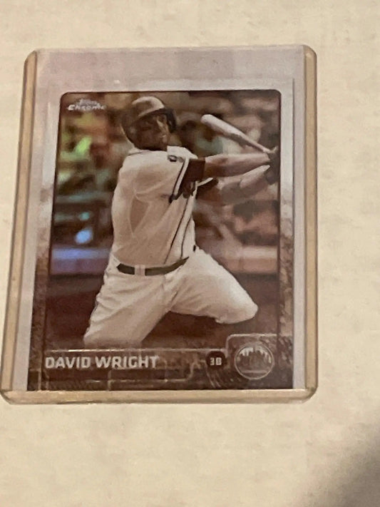 2015 Topps Chrome Sepia Refractor David Wright baseball card in Mets uniform hitting