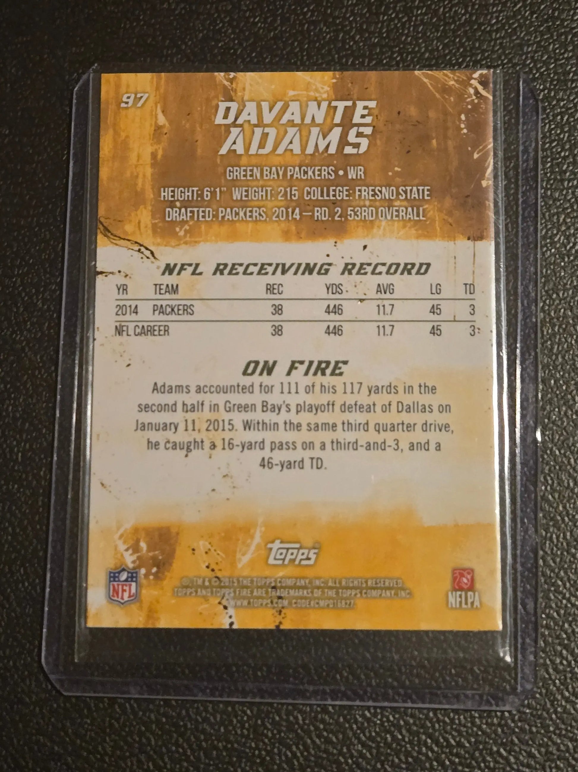 Davante Adams football trading card 2015 Topps Fire Silver featuring Davante Adams Silver
