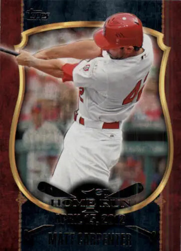 Original gloss 2015 Topps First Home Run card featuring Matt Carpenter from the Cardinals