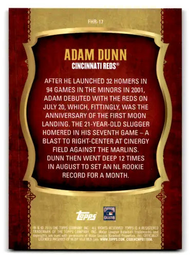 Baseball trading card of Adam Dunn with original gloss celebrating his first home run
