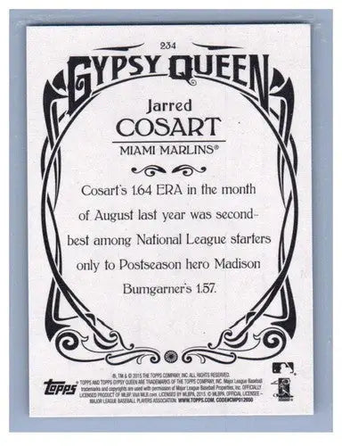 Jarred Cosart baseball card from 2015 Topps Gypsy Queen Marlins series