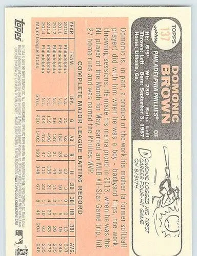 2015 Topps Heritage #137 Domonic Brown NM-MT Phillies ID:4318 - Trading Cards
