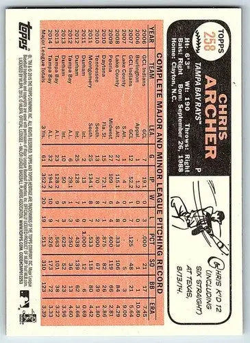 2015 Topps Heritage #258 Chris Archer NM-MT Rays ID:4379 - Trading Cards