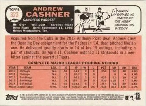 2015 Topps Heritage #323 Andrew Cashner NM-MT Padres ID:4392 - Trading Cards