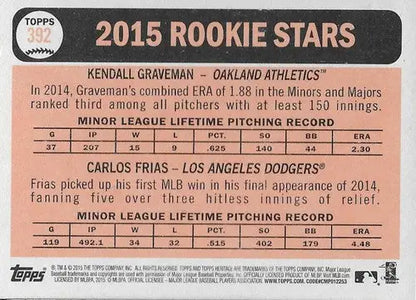 Original gloss baseball card back from Topps Heritage featuring Carlos Frias rookie ID 71935