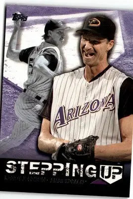 Baseball card featuring Randy Johnson stepping up and Mark McGwire from 2015 Topps