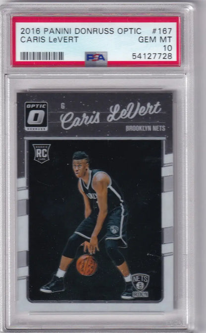 A graded Caris LeVert Panini Donruss Optic basketball card PSA GEM MT 10