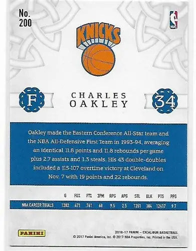 Original gloss Charles Oakley basketball card from Panini Excalibur 2016-17 Knicks