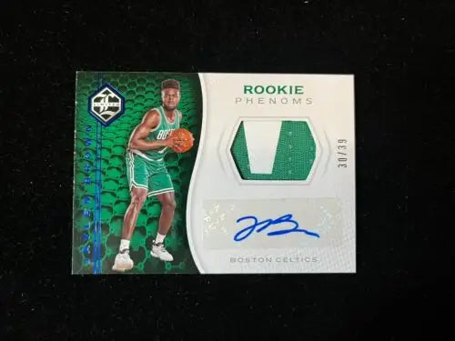 Jaylen Brown Panini Limited trading card featuring Rookie Patch Phenoms Auto RPA 30/39 RC