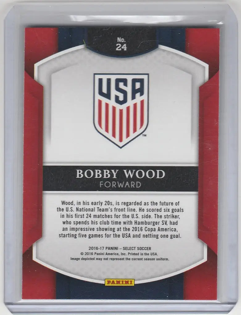 Bobby Wood United States soccer jersey trading card from Panini Select 2016-17