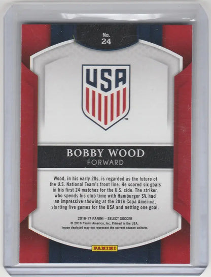 Bobby Wood United States soccer jersey trading card from Panini Select 2016-17