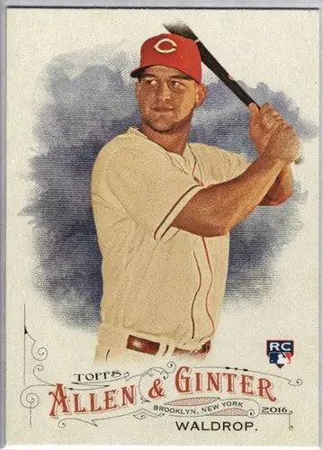 Baseball card of Kyle Waldrop in red uniform from 2016 Allen and Ginter series