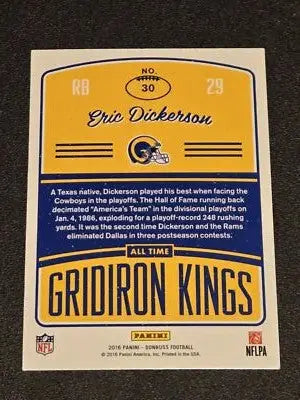 Eric Dickerson football card from Gridiron Kings series in 2016 Donruss collection