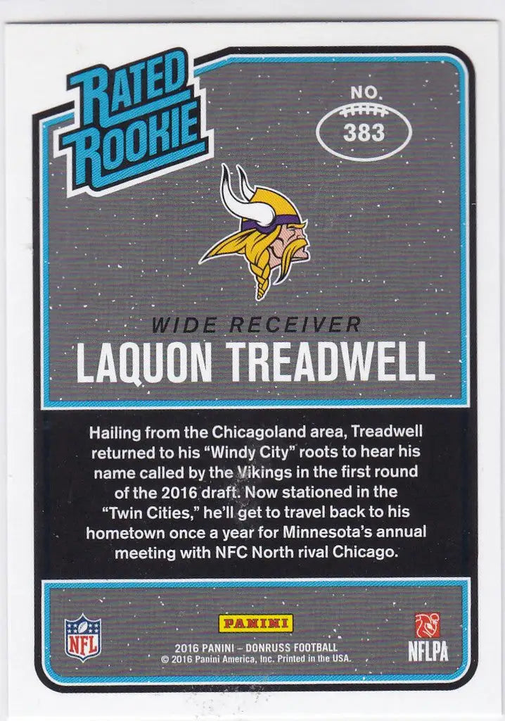 Football trading card of Laquon Treadwell Rated Rookie Minnesota Vikings, 2016 Donruss