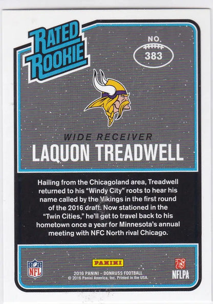Football trading card of Laquon Treadwell Rated Rookie Minnesota Vikings, 2016 Donruss