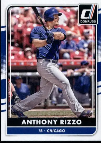 Original gloss baseball trading card of Anthony Rizzo from 2016 Donruss Cubs collection