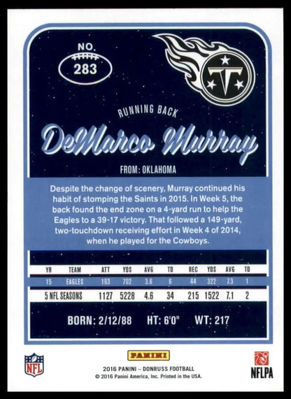 DeMarco Murray football trading card from 2016 Donruss Tennessee Titans NFL product