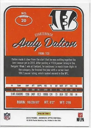 Andy Dalton 2016 Donruss Optic Holo football card with original gloss Bengals