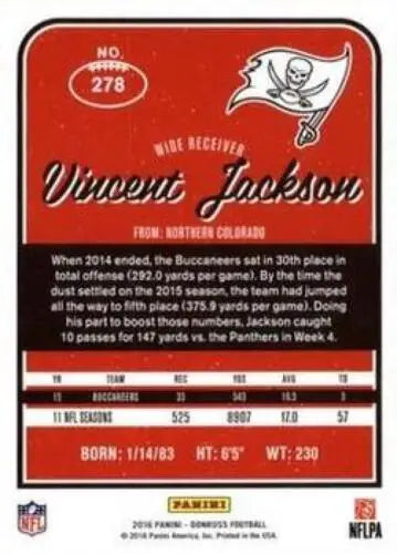Vincent Jackson football card featuring Donruss Press Proofs Blue original gloss design