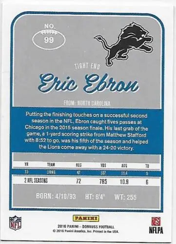 Eric Ebron 2016 Donruss Press Proofs Blue football card NM-MT Lions original gloss