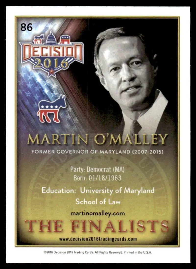 Martin O’Malley trading card from 2016 Leaf Decision showcasing the Democratic candidate