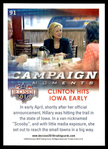 Campaign card featuring Clinton dining with supporters in Iowa Early for Leaf Decision trading card