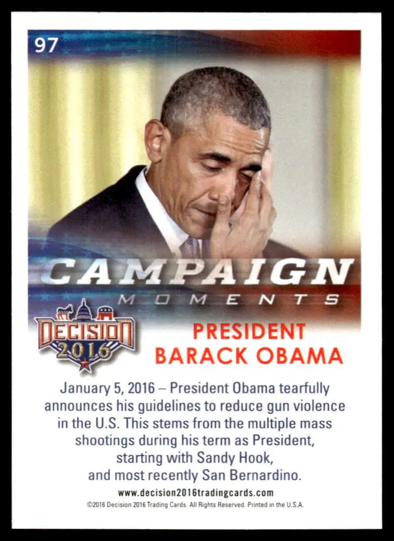 Emotional moment during President Barack Obama’s speech on gun violence in trading card