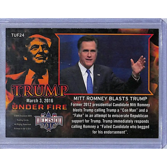 2016 Leaf Decision 2016 Tump Under Fire #TUF24 Mitt Romney Blasts Trump NM-MT Political Trading Card