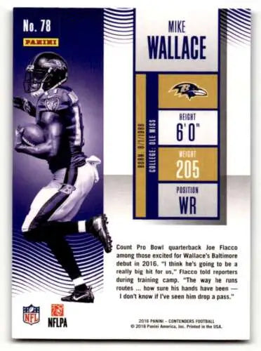 Mike Wallace Baltimore Ravens football card from 2016 Panini Contenders original gloss