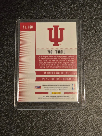 Basketball trading card of Yogi Ferrell from Panini Contenders Draft Picks College Ticket Autographs