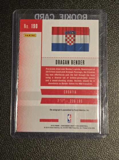 Back of a Dragan Bender rookie basketball card from Panini Contenders Draft Picks