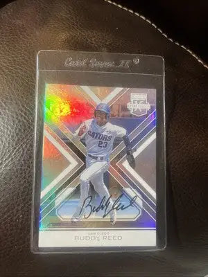 2016 Panini Extra Elite Buddy Reed Auto RC trading card showcasing baseball talent