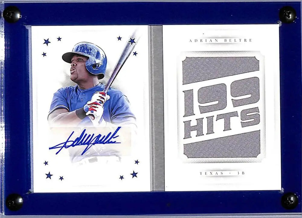 Adrian Beltre autographed baseball card with 199 Hits swatch from Panini National Treasures Stars