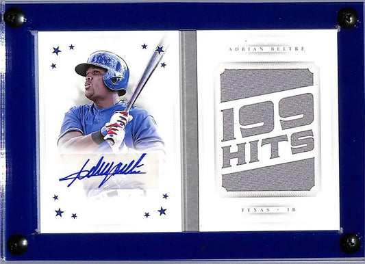 Adrian Beltre autographed baseball card with 199 Hits swatch from Panini National Treasures Stars