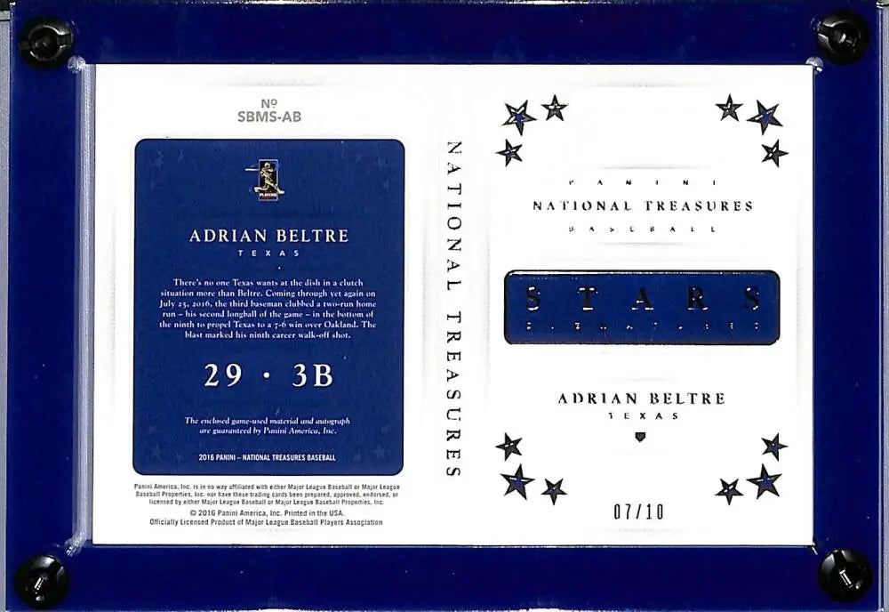 Adrian Beltre Panini National Treasures Stars baseball card with auto, Texas Rangers collectible