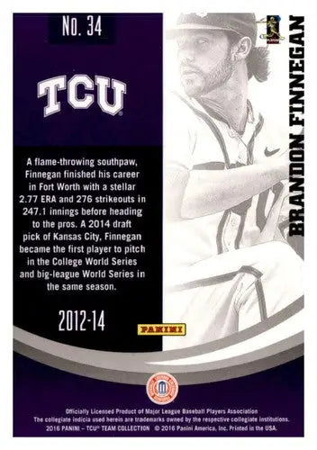 Original gloss Baseball card featuring Brandon Finnegan from Panini TCU Horned Frogs