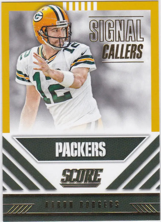 Football trading card of Aaron Rodgers, Signal Caller Green Bay Packers, in white jersey