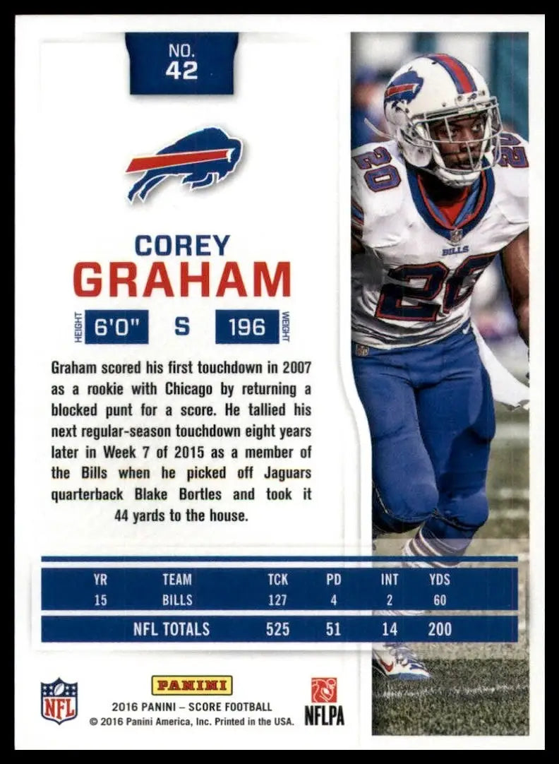 Back of 2016 Score Corey Graham football card from Buffalo Bills NFL series