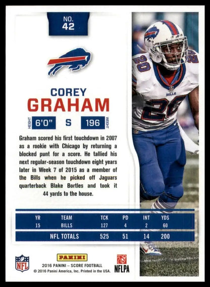 Back of 2016 Score Corey Graham football card from Buffalo Bills NFL series