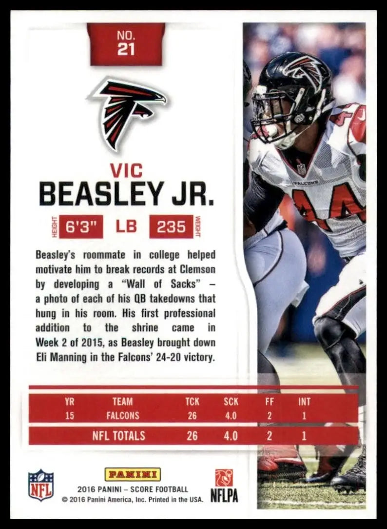 2016 Score Vic Beasley Jr. football card featuring Atlanta Falcons player in product listing