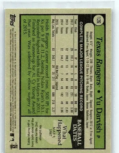 2016 Topps Archives #126 Yu Darvish NM-MT Rangers 1979 Design