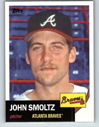 Original gloss 2016 Topps Archives John Smoltz baseball card featuring Braves 1953 design