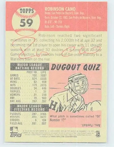 Original gloss Robinson Cano baseball card from 2016 Topps Archives Mariners collection