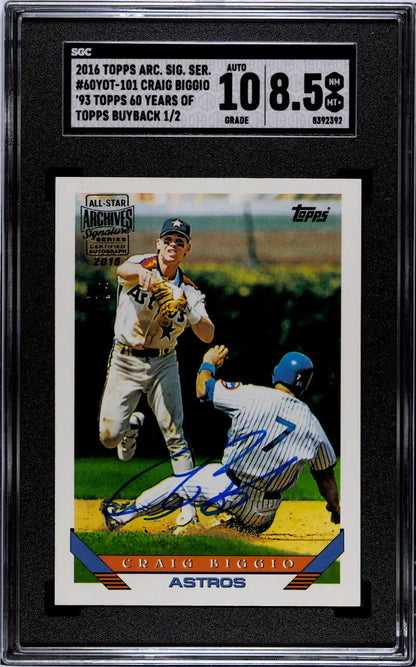 Graded Craig Biggio autographed baseball card featuring Craig Biggio SGC autograph and signature
