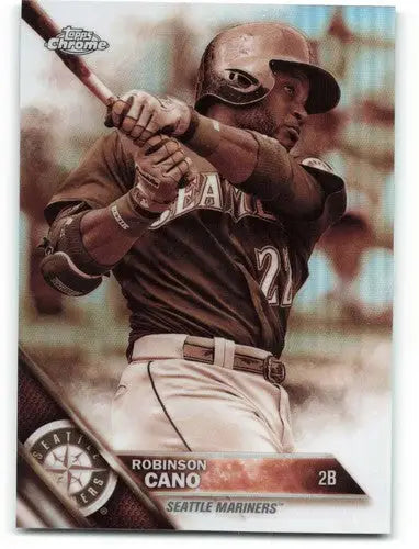 Robinson Cano baseball card in 2016 Topps Chrome Sepia Refractor with original gloss