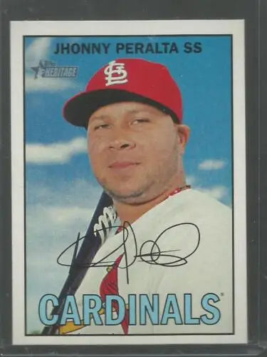 Signed Jhonny Peralta baseball card from 2016 Topps Heritage with original gloss finish